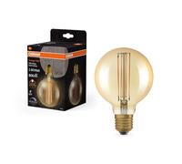 Osram Vintage 1906 gold tinted LED lamp, 8.8W, 806lm, globe shape with 95mm diameter & E27 base, warm white light, straight filament, dimmable, life of up to 15,000 hours