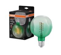 Osram Vintage 1906 green tinted LED lamp, 4.5W, 180lm, globe shape with 124mm diameter & E27 base, warm white light, spiral filament, dimmable, life of up to 15,000 hours