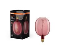 Osram Vintage 1906 pink tinted LED lamp, 4.5W, 220lm, balloon shape with 170mm diameter & E27 base, warm white light, dimmable filament, life of up to 15,000 hours