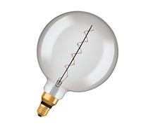 Osram Vintage 1906 smoke tinted LED lamp, 4.8W, 360lm, globe shape with 200mm diameter & E27 base, warm white light, spiral filament, dimmable, life of up to 15,000 hours