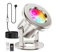 OSREE Eclairage Bassin Acier Inoxydable SS316, 6W Lampe de Bassin avec Câble 9,5M et 12V Transformateur, RGB Spot Bassin IP68 pour Bassins de Jardin, Ruisseaux, Bassins à Carpes Koï, Cascade