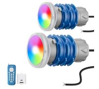 OSREE Mini Projecteur Piscine Vissable avec Filetage 1,5", 6W RGB Spot LED Piscine Multicolore avec Télécommande, Ø49mm, 12V AC Étanche IP68 Lampe Fixer sur Prise Balai pour Piscines Béton, Lot de 2