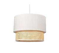 Ostaria 32763 Suspension 2 Abat jour Gigogne Ronde en Cannage et Tissu Blanc - Douille à vis : E27 - Dim : D35xH26cm