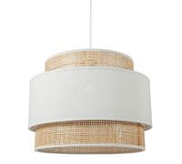 Ostaria 33429 Suspension Gigogne Ronde effet naturel bi-matière en Rotin tressé et Tissu Blanc Ø 40 cm - 3 Abat-Jour Gigogne - Douille à vis : E27 - Dim : D40 x H31cm