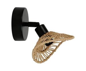 Ostaria 36217 Applique Spot orientable en métal Noir et Abat-jour Corde Naturelle 'Ozana' - Spot Mural Douille E14 - Dim : 15x15.5xH17cm