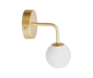 Ostaria 37768 Spot métal doré et boule en verre opalin 'Bilbao' - Luminaire applique Doré, lampe de salle de bain IP44, douille G9 - Dim : l14xH12.5xP9cm