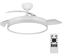 OstarkDom Ventilateur de plafond avec lumière LED 90 W rétractable 106 cm, 3 pales, moteur CC silencieux, 6 vitesses, 3 températures de lumière, télécommande, minuterie 2/4 h, été-hiver