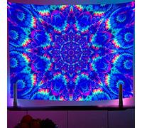 OSVINO Lumière noire Mandala Tapisserie 150X200CM Brillent dans le noir Psychédélique Bohème Tentures Coloré Toile de fond Déco chambre bohème Réactif aux UV Mur hippie Affiches pour Chambre