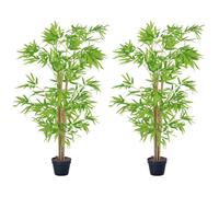 ot de 2 bambous artificiels Outsunny Hauteur 1,5 m 644 Feuilles denses réalistes Pot Inclus Noir avec Lichen Vert