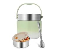 Otauoaea Récipien Alimentaire Chaud 1200ml, Boite Alimentaire Isotherme en Acier Inoxydable, Gamelle Isotherme avec Cuillère Pliante, Termosse Repas Chaud pour École, Bureau, Extérieur - Vert