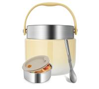 Otauoaea Récipien Alimentaire Chaud 1200ml, Boite Alimentaire Isotherme en Acier Inoxydable, Gamelle Isotherme avec Cuillère Pliante, Termosse Repas Chaud pour École, Bureau, Extérieur - Jaune