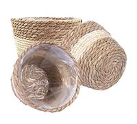 Otbushit Panier de jardinière en jonc de mer, 3 pièces, Panier Rangement pour Pots Plantes tissés, Couverture Pots Fleurs pour décoration intérieure et extérieure