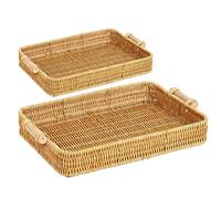 Otbushit Plateau en rotin pour Panier Plat 2 pièces Plateau rectangulaire en Osier avec poignée Panier Plat tissé en Plastique pour Salle à Manger et décoration de Table Basse Pain collations aux FR