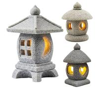 Otbushit Statue de Jardin pagode avec lumière LED Chaude, Mini Lanterne à Texture de Pierre réaliste, décoration Jardin Japonais et Figurines bonsaï, 3 pièces