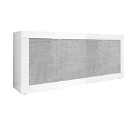 OTELLO - Buffet 4 Portes Finition Blanc Laqué et Aspect Béton