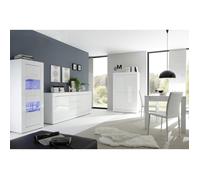 OTELLO - Ensemble Séjour avec Buffet 2 Portes 3 Tiroirs Finition Blanc Laqué Weiss