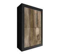 OTELLO - Rangement 4 Portes Finition Noir Mat et Aspect Bois Antik