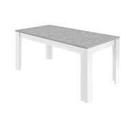 OTELLO - Table Repas 180cm Blanc Laqué Brillant Plateau Aspect Béton
