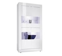 Vitrine 4 Portes Finition Blanc Laqué Weiss avec Leds - OTELLO -