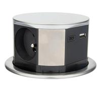 Otio Bloc multiprise encastrable 3 prises 16A 2P+T et 2 USB Alu Ø100mm Câble 1,5m 3680W