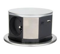 Otio Bloc multiprise encastrable 3 prises 16A 2P+T et 2 USB Alu Ø100mm Câble 1,5m 3680W