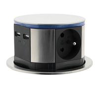 Otio - Bloc multiprise encastrable Compact LED 3 Prises 16A 2P+T & 2X USB - INOX