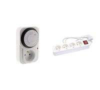 Otio Programmateur journalier mécanique Inter. Voyant 3680 W & Bloc 4 Prises 16 T+ Interrupteur Blanc