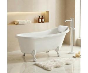 OTITEC LEONA Baignoire îlot 160x75 cm - pieds blanc, siphon, appui-tête | Baignoire rétro avec pieds patte de lion