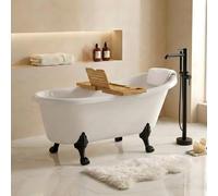OTITEC LEONA Baignoire îlot 170x70 cm - pieds noir, repose-tête, plateau | Baignoire rétro avec pieds patte de lion