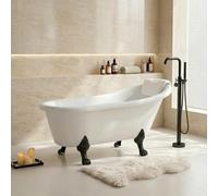 OTITEC LEONA Baignoire îlot rétro 160x75 cm - pieds noir, appui-tête | Baignoire rétro avec pieds patte de lion