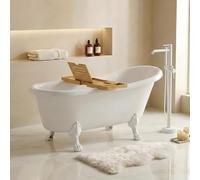 OTITEC LEONA Îlot 160x75 - pieds blanc, siphon, appui-tête, plateau | Baignoire rétro avec pieds patte de lion