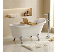 OTITEC LEONA Îlot 170x70 - pieds chrome, siphon, appui-tête, plateau | Baignoire rétro avec pieds patte de lion