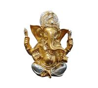 OTKARXUS Statue du Seigneur Ganesh doré - 1 pièce - Sculpture d'éléphant hindou - En résine synthétique - Ganesha Idole - Décoration pour la maison, le bureau, la voiture - Doré + argenté