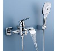 OTOmitra Robinet de baignoire avec douchette à main, robinet cascade, mitigeur en laiton avec 3 fonctions, robinet à une main avec bouton poussoir, robinet de baignoire pour salle de bain