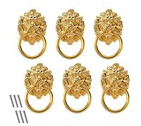 OTOTEC 6pcs Tête de Lion Poignée de Tirage Vintage Poignées de Tirage Bouton en Alliage de Zinc avec Vis pour Armoire Tiroir Placard Boîte en Bois Or