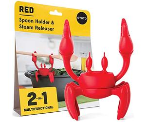 OTOTO Repose Cuillère Silicone - Gadgets Cuisine - Résistant à la chaleur, cadeaux de cuisine amusants, - Support de cuillère antidérapant (Crabe Rouge)