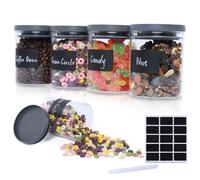 OTraki Bocaux en Verre Hermétique Lot de 4 Bocal en Verre avec Couvercle avec 1 Stylo Blanc et 15 Étiquettes Bocaux de Conservation Pour Céréales, Cornflakes, Spaghetti, Haricots, Épices
