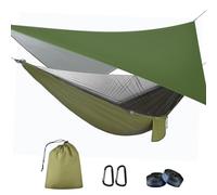 OTraki Hamac 290x140 cm Moustiquaire Bâche Léger 200 kg Nylon Pliable Vert | Respirant Léger 310x310 cm 200 kg Capacité Charge Hamac Nylon Pliable Extérieur Voyage Randonnée Bivouac