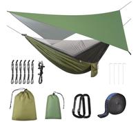 OTraki Hamac de Camping avec Moustiquaire et Bâche Imperméable | Kit ultra-léger 1,25 kg, 200 kg, nylon 210T, 2 places, bâche 310×310 cm incluse, pour bivouac randonnée survie, vert armée