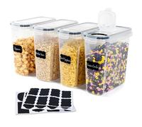 OTraki Lot de 4 Boite Plastique Rangement, 4l Bocaux Hermetiques Alimentaires En Scellée Avec Couvercle, Boite Hermetique Alimentaire Plastique Sans Bpa Avec Étiquette Pour Céréales,Pâtes,Sucre