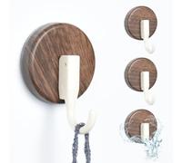 OTraki Lot de 4 crochets muraux en grain de bois sans perçage, crochets à ventouse peu encombrants pour serviettes, vêtements et autres objets, kit de fixation sous vide pour cuisine, salle de bain et