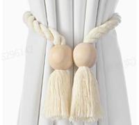 OTraki Lot de 4 embrasses magnétiques pour Rideaux, embrasses Beiges pour Salons et Chambres, embrasses en Bois de 64 cm avec aimants puissants pour Rideaux de Style champêtre, bohème, scandinave