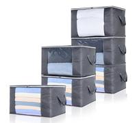 OTraki Lot de 6 Sac Rangement Vetement, Caisse Boite Rangement Déménagement Pliable, Non-Tissé Sac de Rangement sous Lit pour Vêtements, Couvertures, Couettes, Caisse, Gris