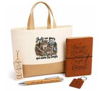 Otshirt Coffret Cadeau Juste un gars qui aime les loups | Sac Cabas Coton et Jute 18 L, Carnet, Stylo Bambou, Porte-Clés, Marque-Page | 5 Pièces | Idée Cadeau Amoureux des Animaux Noël Départ