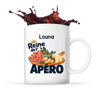Otshirt Mug Louna Reine de l'apéro - Idée Cadeau Collègue Noël Départ | Tasse Céramique 330 ml Recto Verso Passe au Lave-Vaisselle, Café Thé Bureau Maison