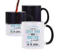 Otshirt Mug Magique Tasse Magique Super Papa et Routier | Mug qui change couleur avec la chaleur | Idée Cadeau Père Transport Camion Humour Original Anniversaire Noël Fête des Pères