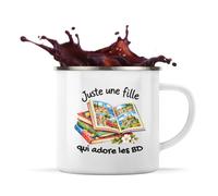 Otshirt Mug Métal Émaillé BD Une Fille | Tasse de Camping 300 ml Recto Verso Passe au Lave-Vaisselle | Randonnée Bivouac Bureau | Idée Cadeau Bédéphile Noël Départ