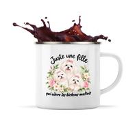 Otshirt Mug Métal Émaillé Bichons maltais Une Fille | Tasse de Camping 300 ml Recto Verso Passe au Lave-Vaisselle | Randonnée Bivouac Bureau | Idée Cadeau Amoureuse des Bichons Maltais Noël Départ