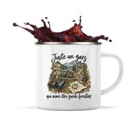 Otshirt Mug Métal Émaillé Juste un gars qui aime être garde forestier | Tasse de Camping 300 ml Recto Verso Passe au Lave-Vaisselle | Randonnée Bivouac Bureau | Idée Cadeau Noël Départ