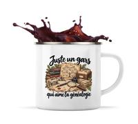 Otshirt Mug Métal Émaillé Juste un gars qui aime la généalogie | Tasse de Camping 300 ml Recto Verso Passe au Lave-Vaisselle | Randonnée Bivouac Bureau | Idée Cadeau Généalogiste Noël Départ